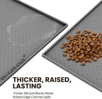 Pet Food Mat Grippymat Dog Bowl Mat, 24" L X 16" W, Grey | Placemat with Raised Edge for Indoor, Waterproof Silicone for Cat Kitty & Puppy