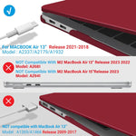 Compatible with New Macbook Air 13 Inch Case 2022 2021 2020 M1 A2337 A2179 A1932, Hard Shell Case & Sleeve & Keyboard Cover & Type C for Mac Air 13 with Touch ID, Wine Red, MAT13-WR+3