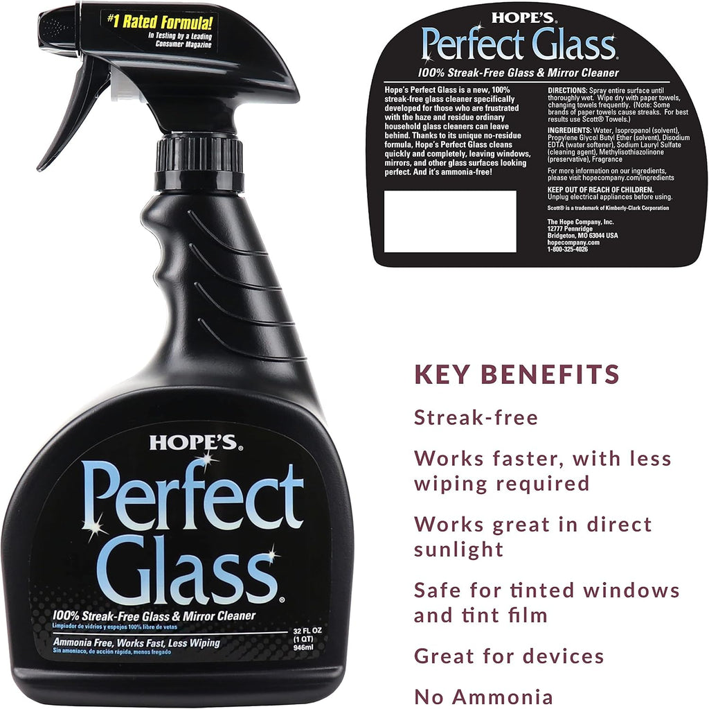 Perfect Glass Cleaner Spray, Streak-Free, Ammonia-Free Window, Mirror, Screen, Tinted Glass, and Shower Door Cleaner, Indoor and Outdoor Glass Surfaces, 32 Fl Oz, Pack of 6