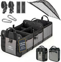 3-Section Modular Trunk Organizer XL – Car Storage for Groceries, Cleaning Supplies, Tools, Sports Gear – Foldable L-Shape Cargo Bin – Gray