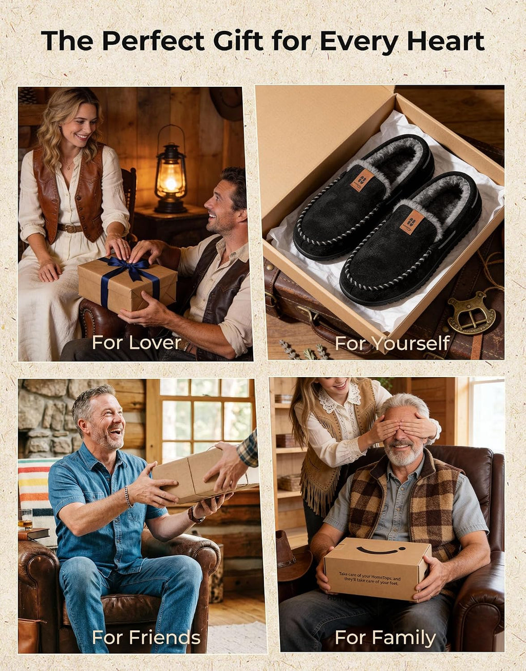 Men'S Suede Memory Foam Moccasin Slippers Warm Lining House Shoes | Gifts,Non-Slip,Breathable,Indoor and Outdoor,Lightweight,Supportive,Chic Bow Detail