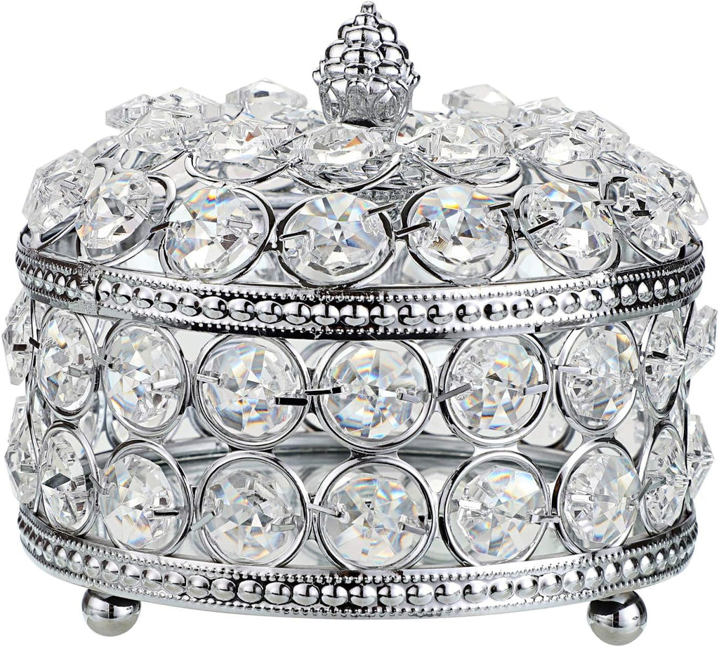 Crystal Mirrored Jewelry Box - Jewelry Trinket Organizer Treasure Box Home Decor Ring Earrings Necklace Storage Holder Chest Keepsake Box,Birthday Christmas Gift for Women, Large