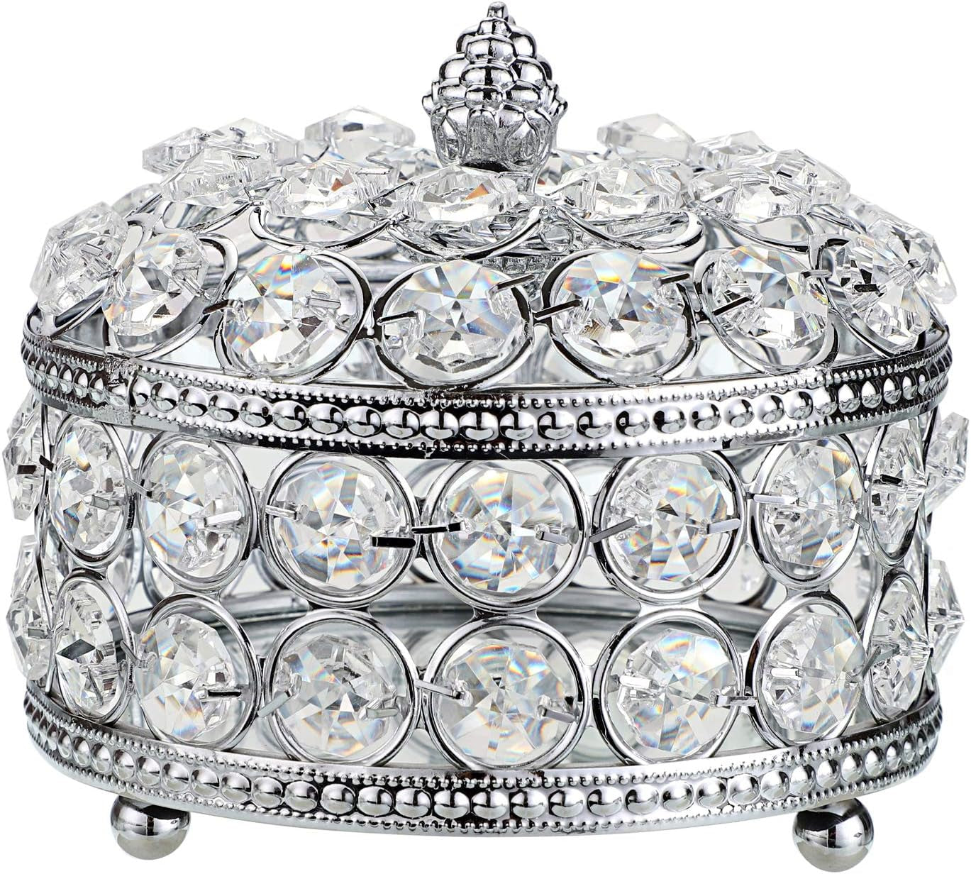 Crystal Mirrored Jewelry Box - Jewelry Trinket Organizer Treasure Box Home Decor Ring Earrings Necklace Storage Holder Chest Keepsake Box,Birthday Christmas Gift for Women, Large
