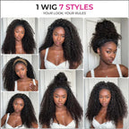 Half Wig Human Hair 3 in 1 Special Curly Half Wigs for Black Women 200% Density Wear and Go Glueless Wig Drawstring Ponytail Seamless Flip over No Lace Headband Wig Beginner Friendly 20 Inch