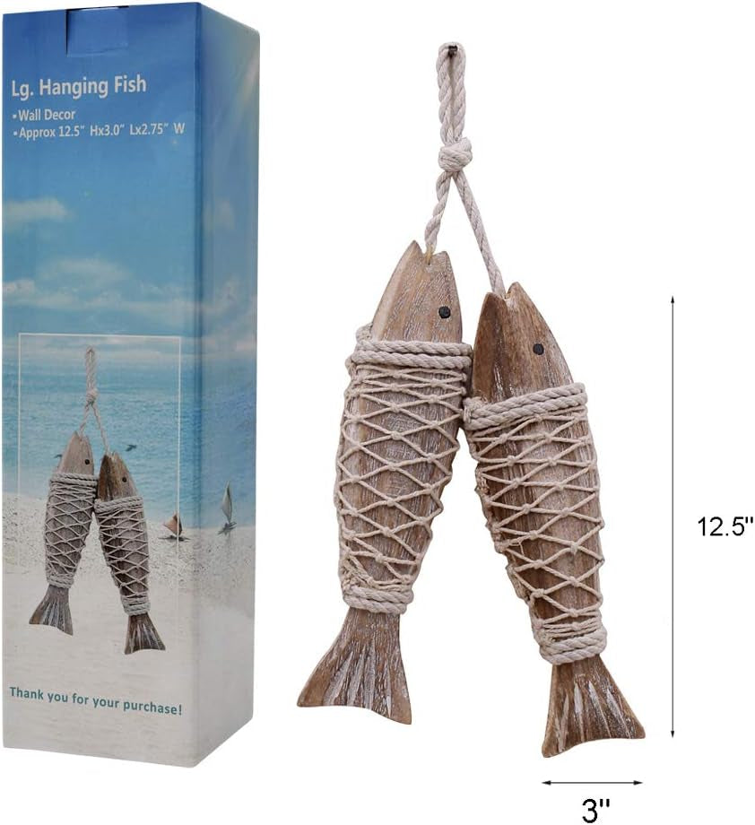 Antique Wood Fish Decor Ornament Wall Hanging Wooden Fish Decoration | Home Nautical Theme Decor
