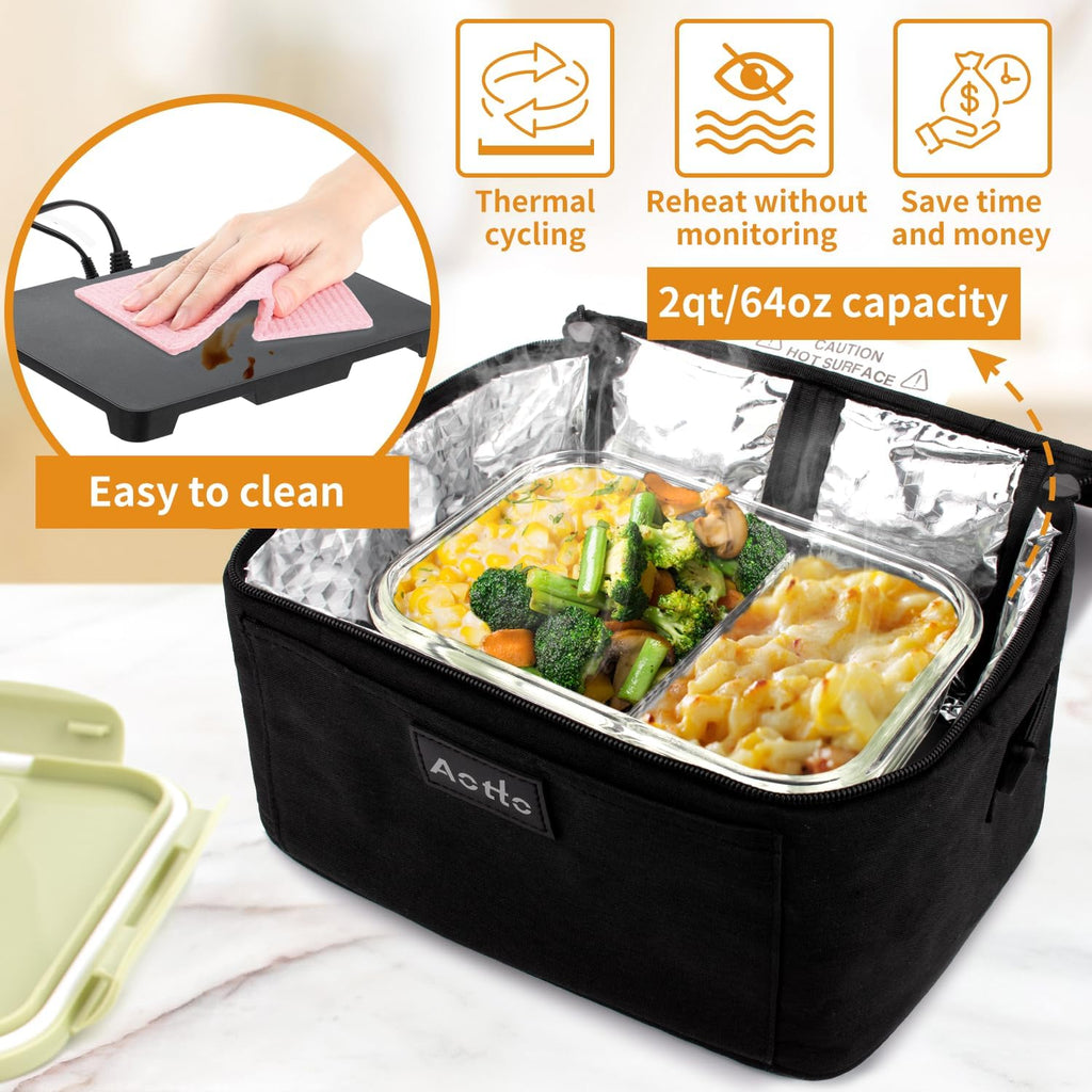 Portable Oven, Electric Lunch Box Food Heater - 12V/24V/110V 3-In-1 Car Food Warmer - Mini Personal Microwave Heated Lunch Box Warmer for Car, Truck, Travel, Office & Home Use - Black