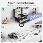 Jewelry Organizer Box, Large Jewelry Boxes for Women Girls, Space-Saving 3 Layers Jewelry Storage Case with Drawer, Movable Metal Stand, Modern, Gift Idea (Black)