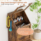 35''H Pet Food Cabinet Flip Top Dog Food Storage Cabinet,Dog Feeding Station with 2 Elevated Dog Bowls, Large Pet Toy Storage Organizer,Rustic Brown