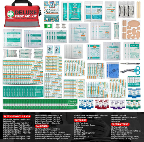 380 Pieces Deluxe First Aid Kit Compact Trauma Medical Kits with Assorted Bandages, Instant Cold Pack, Emergency Blanket for Home, Travel, Camping, Vehicle, Emergency Kits(Red)