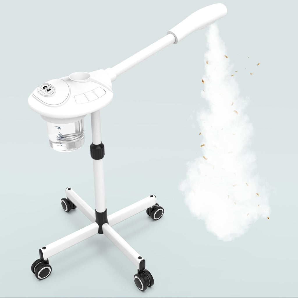 Professional Facial Steamer with Ozone, Vapor Ozono Facial Steamer Professional for Clean Skin, Firm Pores, Esthetician Steamer for Home or Salon Use, Adjustable Height and Angle,White