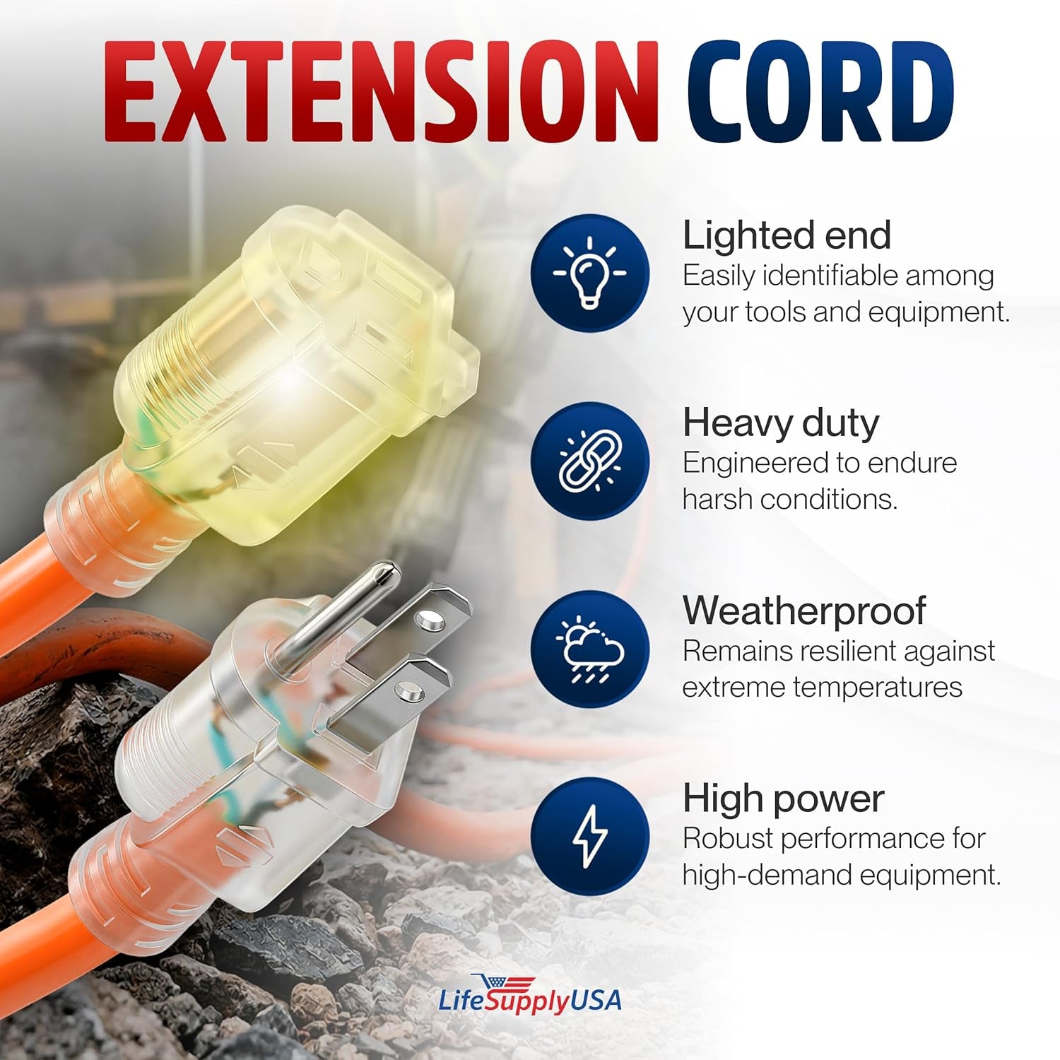 6Ft Outdoor/Indoor Extension Cord 16/3 Gauge Heavy Duty 3 Prong SJTW, Waterproof, Flexible Cold-Resistant Long Power Cord,13A 125V 1625W, Orange by