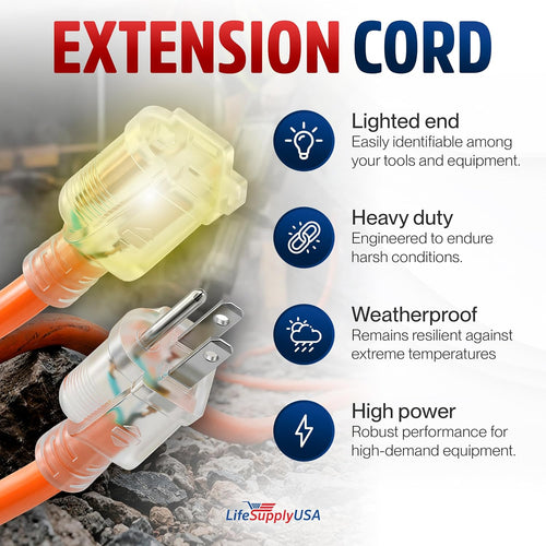 6Ft Outdoor/Indoor Extension Cord 16/3 Gauge Heavy Duty 3 Prong SJTW, Waterproof, Flexible Cold-Resistant Long Power Cord,13A 125V 1625W, Orange by