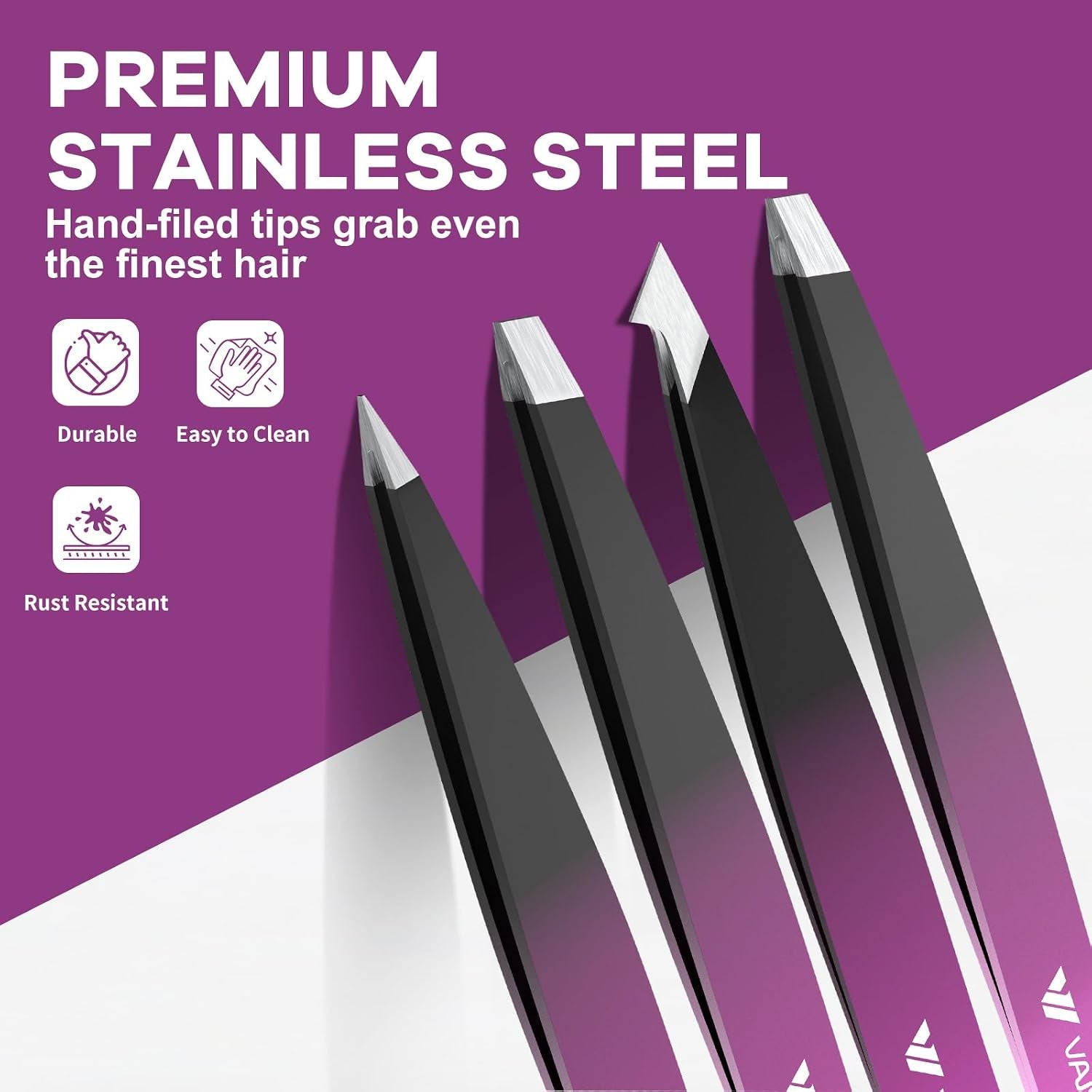 Tweezers Set, 4 Pack Professional Stainless Steel Precision Tweezers with Slant, Pointed, Flat & Angled Tips for Eyebrow, Facial Hair, Ingrown Hair, Splinter & Blackhead Removal for Women & Men