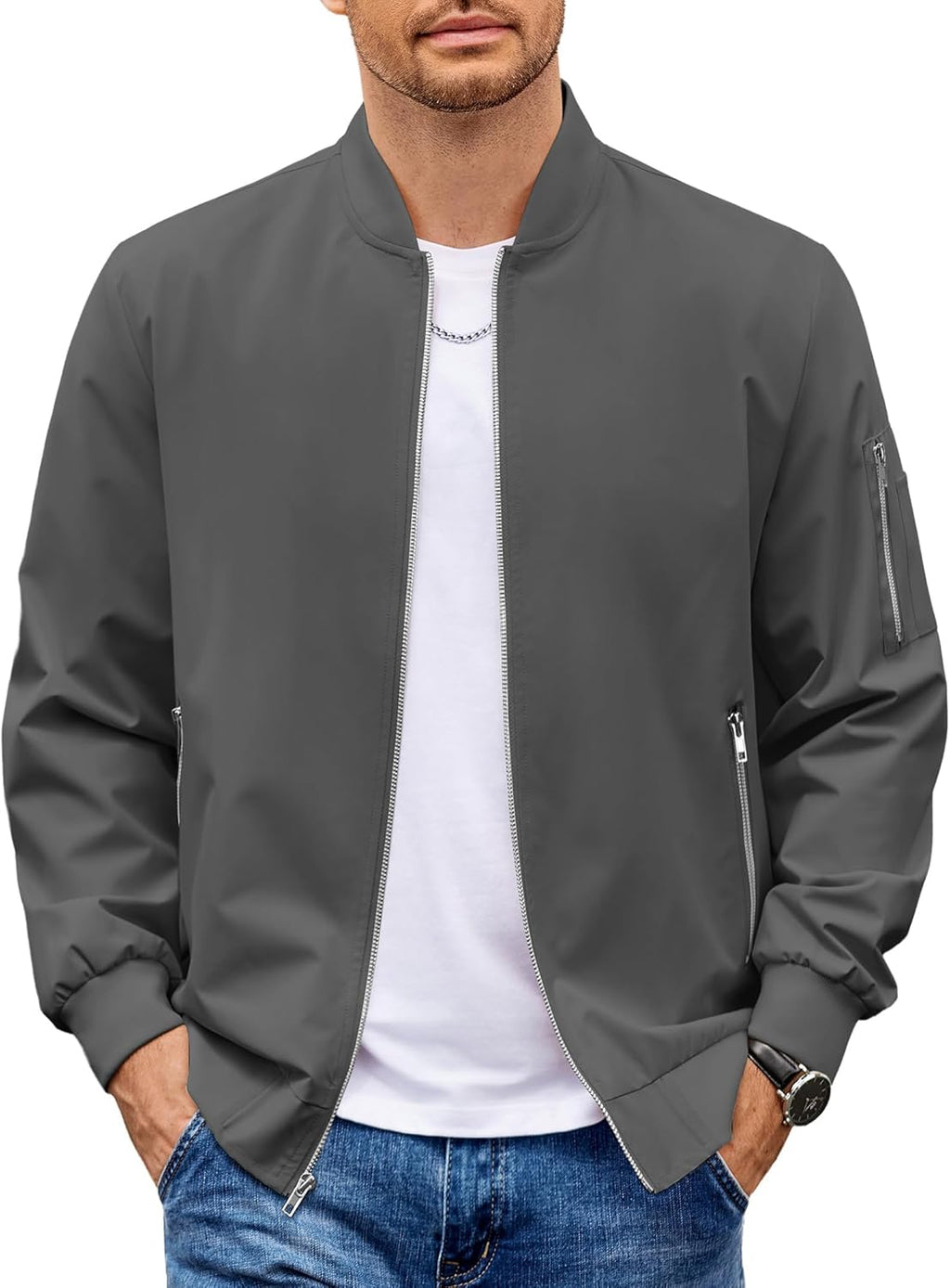 Men Bomber Jacket Lightweight Casual Fashion Stylish Windbreaker | Zip up Bomber Jacket, Water & Wind Proof Jacket with Zip Pocket, Fashion Stylish Lightweight Windbreaker for Spring Fall