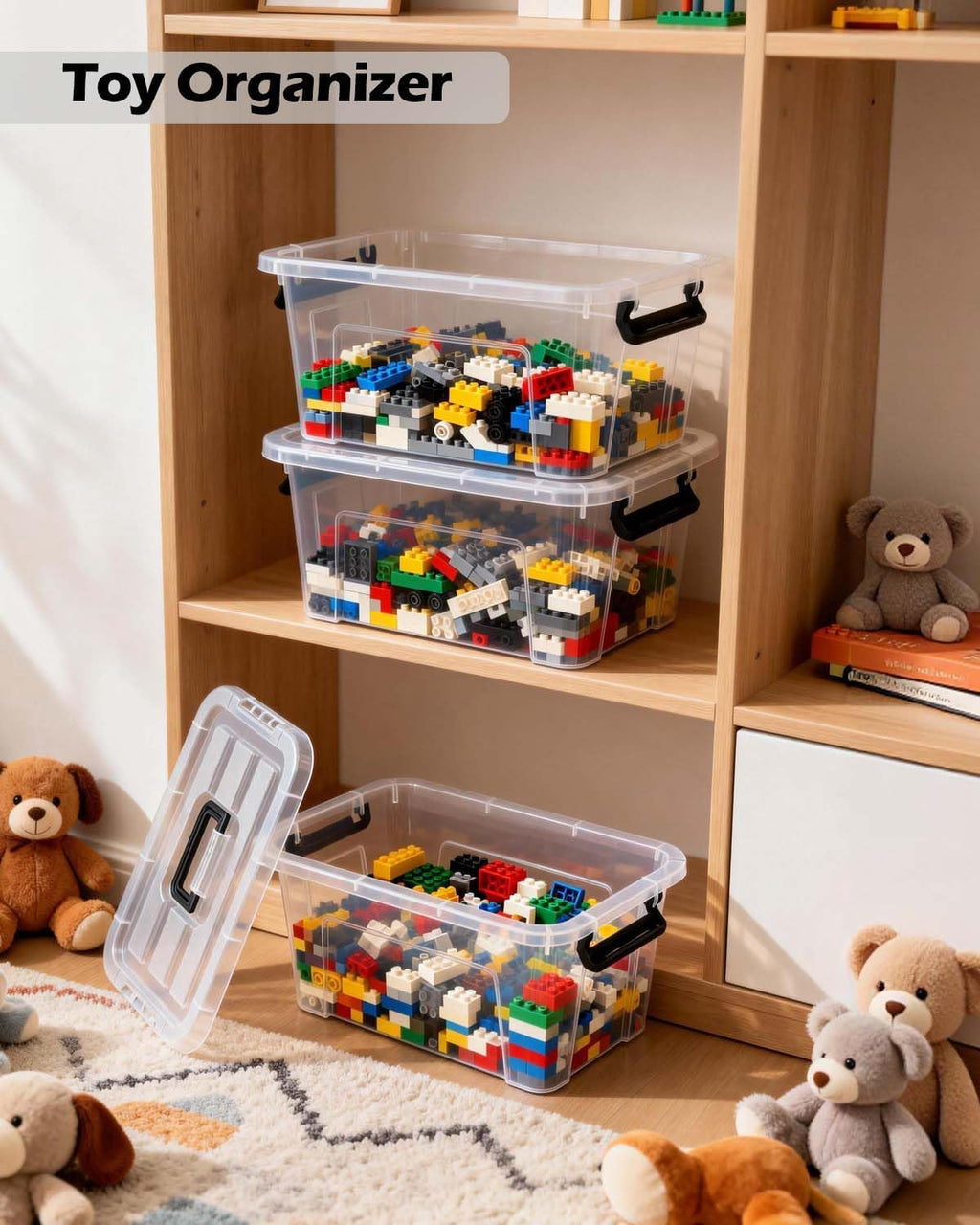 Plastic Storage Bins with Lids 6 Pack Storage Organizer, 7 Quart Stackable Storage Boxes with Buckle Lids and Handle Easy for Home Office Pantry Organization, Clear