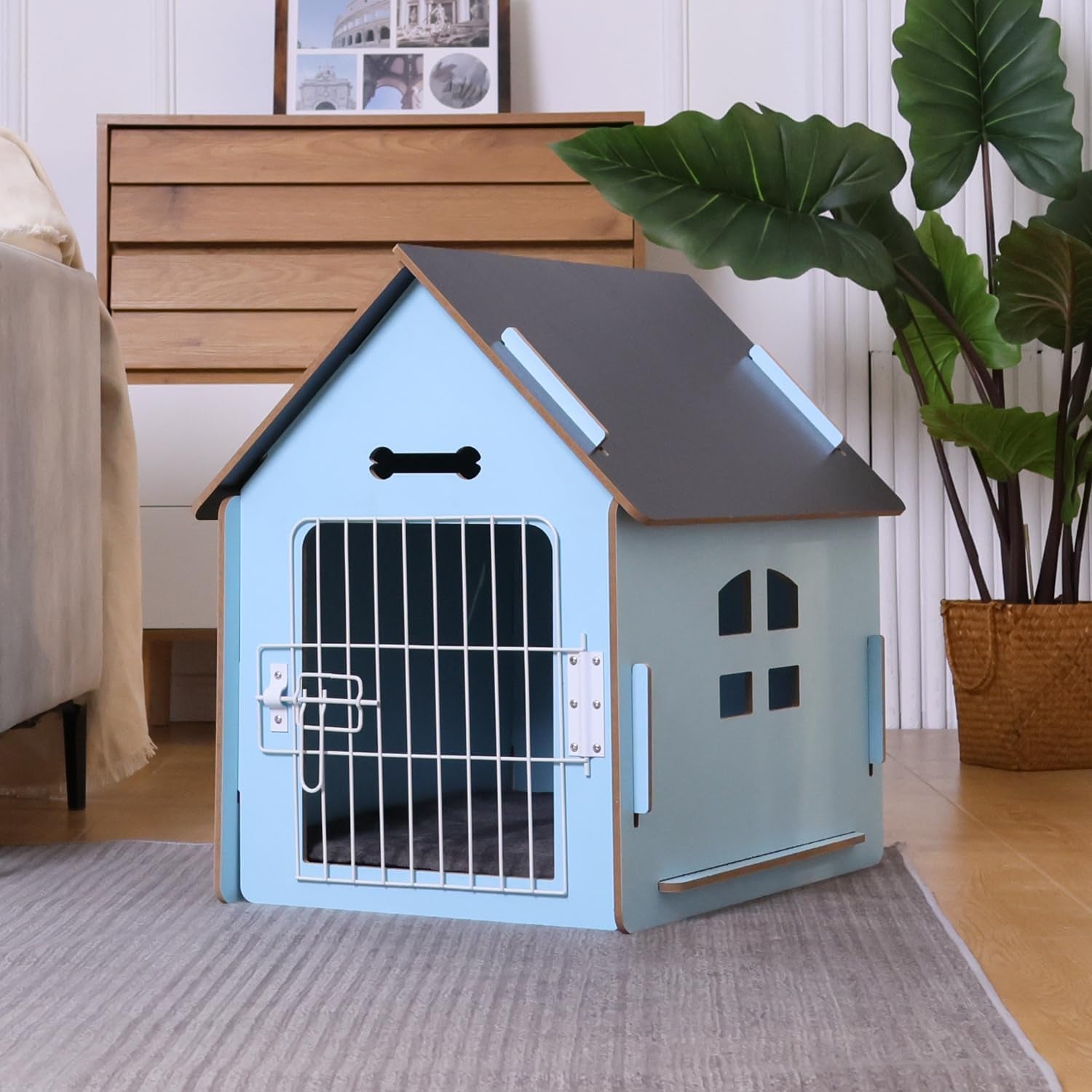 Rypetmia Indoor Dog House for Small Dogs & Cats, Wooden Pet House | Cute Puppy Bed Shelter /Ventilated Windows/Cozy Cave Design/Tool-Free Assembly/Small Pet Hideaway for Bedroom, Living Room