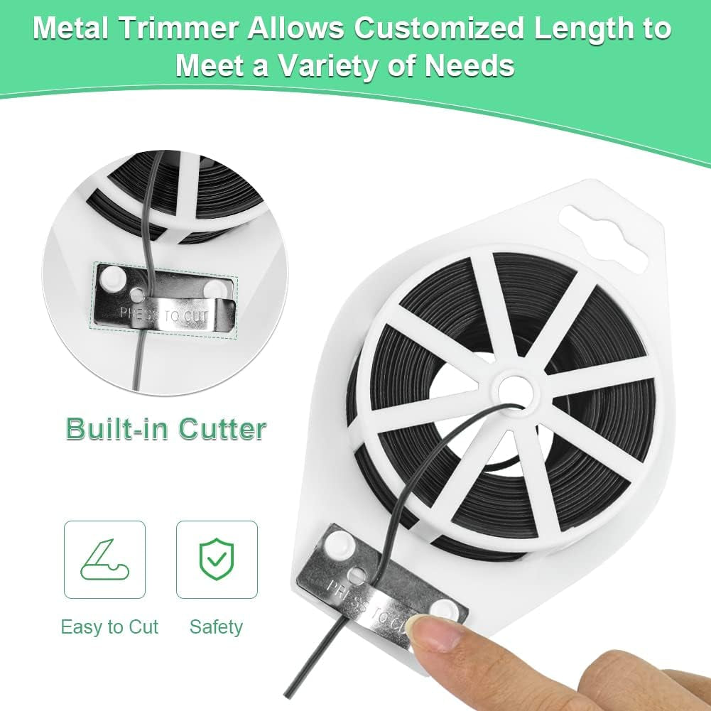 328 Feet Garden Plant Twist Tie with Cutter for Gardening, Home, Office (Black) | Garden Ties, Cut Custom Lengths, Easy to Bend and Wrap, Plastic Coated Wire for Supporting Tomatoes and Training Plants
