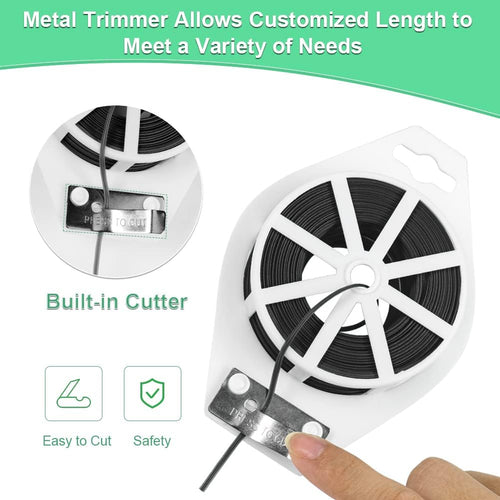 328 Feet Garden Plant Twist Tie with Cutter for Gardening, Home, Office (Black) | Garden Ties, Cut Custom Lengths, Easy to Bend and Wrap, Plastic Coated Wire for Supporting Tomatoes and Training Plants