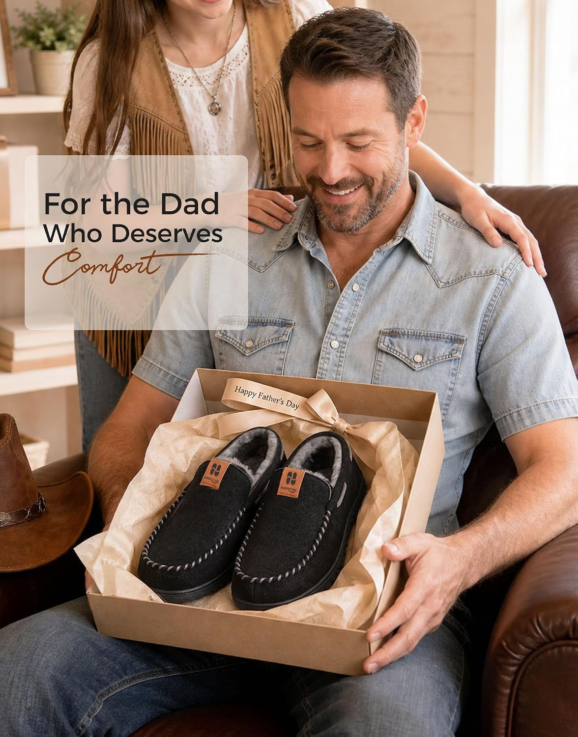 Men'S Suede Memory Foam Moccasin Slippers Warm Lining House Shoes | Gifts,Non-Slip,Breathable,Indoor and Outdoor,Lightweight,Supportive,Chic Bow Detail