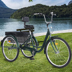 Versatile 24/26-Inch 3-Wheel Adult Tricycle with 7-Speed Gearing and Spacious Basket for Comfortable Riding and Storage for Recreation, Shopping, Picnics