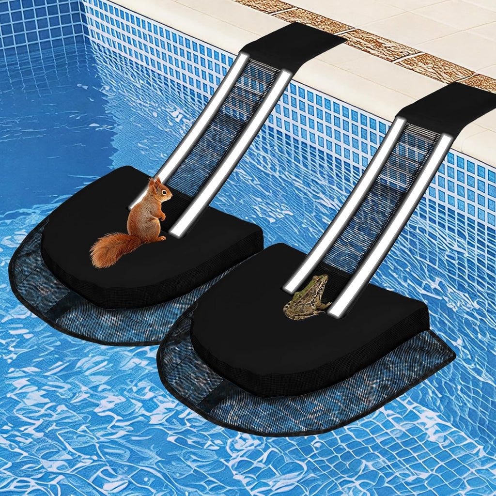 Animal Saving Escape Ramp Critters, 2Pcs Frog Saver Pads Ladder for Swimming Pools Lily Pad for Frogs Float Life Saving Wildlife Duck Creature Rescue Bridge Log Maintenance Kits（Black）