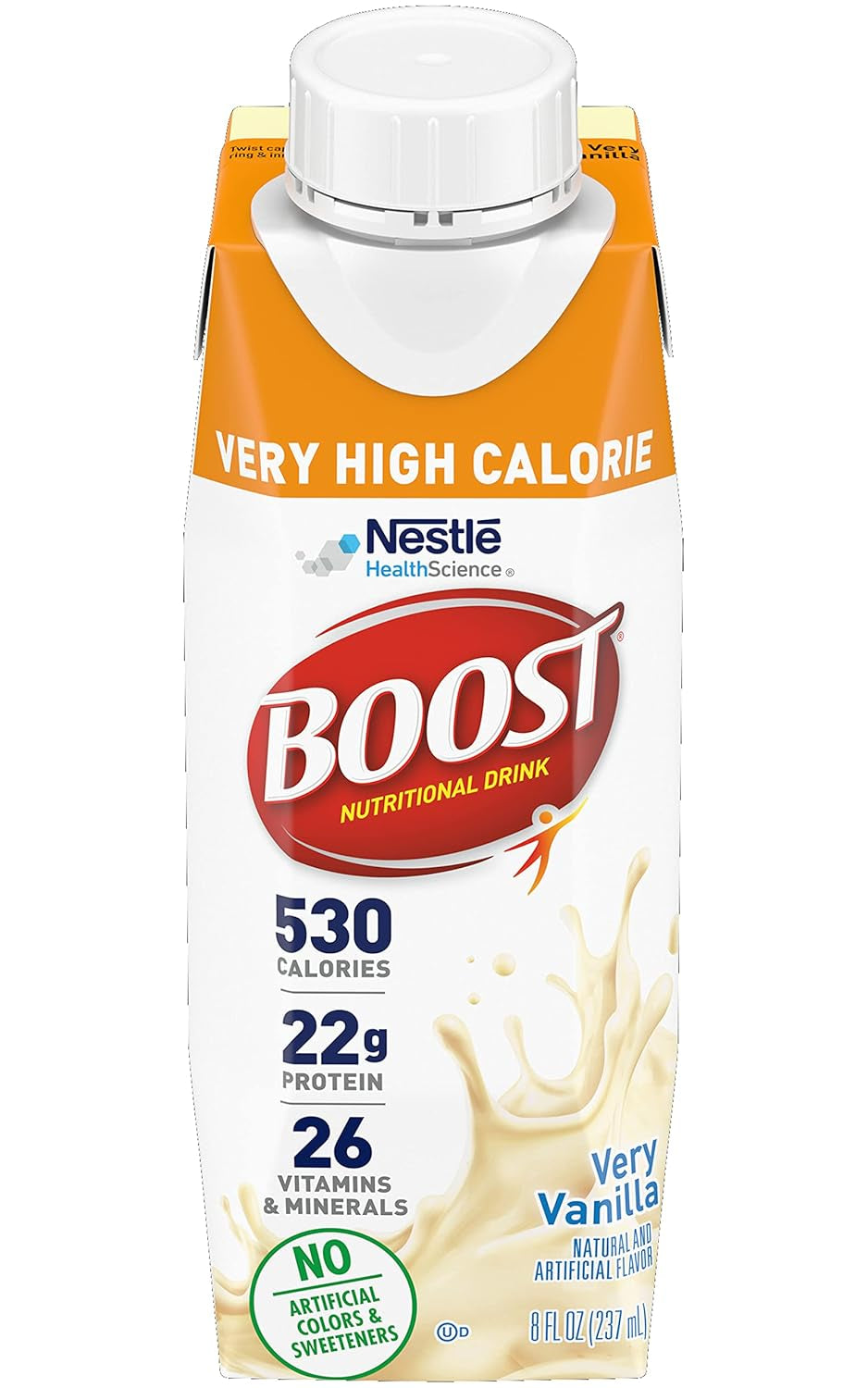 Very High Calorie Nutritional Drink Very Vanilla, Made with Natural Vanilla Flavor & No Artificial Flavors, Colors & Sweeteners, 8 FL OZ (Pack of 3)