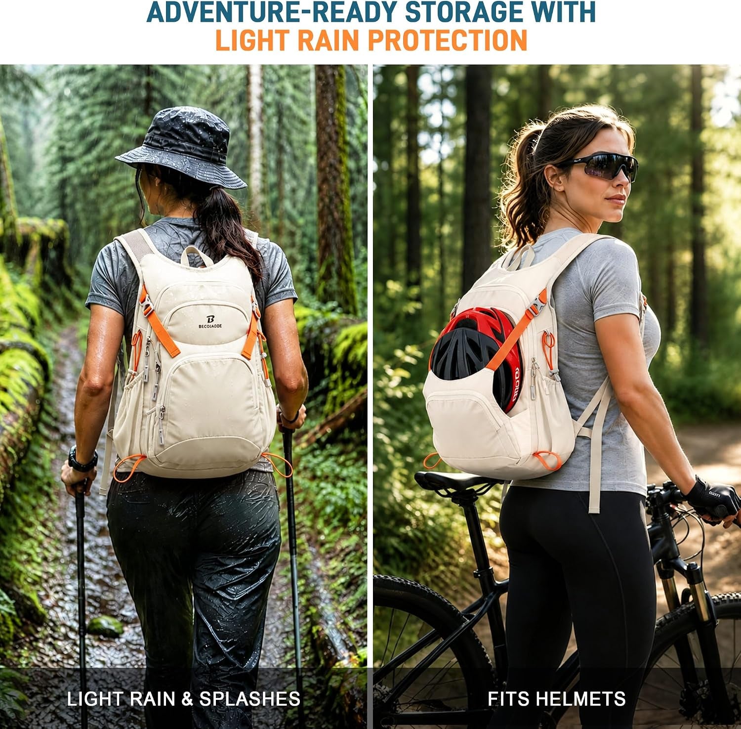 15L Hiking Backpack Lightweight Travel Backpacks Water-Resistant Daypack Fits Cycling Helmets for Men Women for Daily Outdoor Camping, Beige