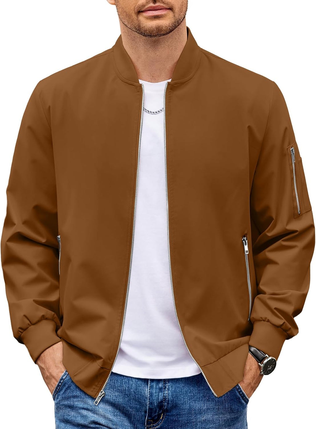Men Bomber Jacket Lightweight Casual Fashion Stylish Windbreaker | Zip up Bomber Jacket, Water & Wind Proof Jacket with Zip Pocket, Fashion Stylish Lightweight Windbreaker for Spring Fall