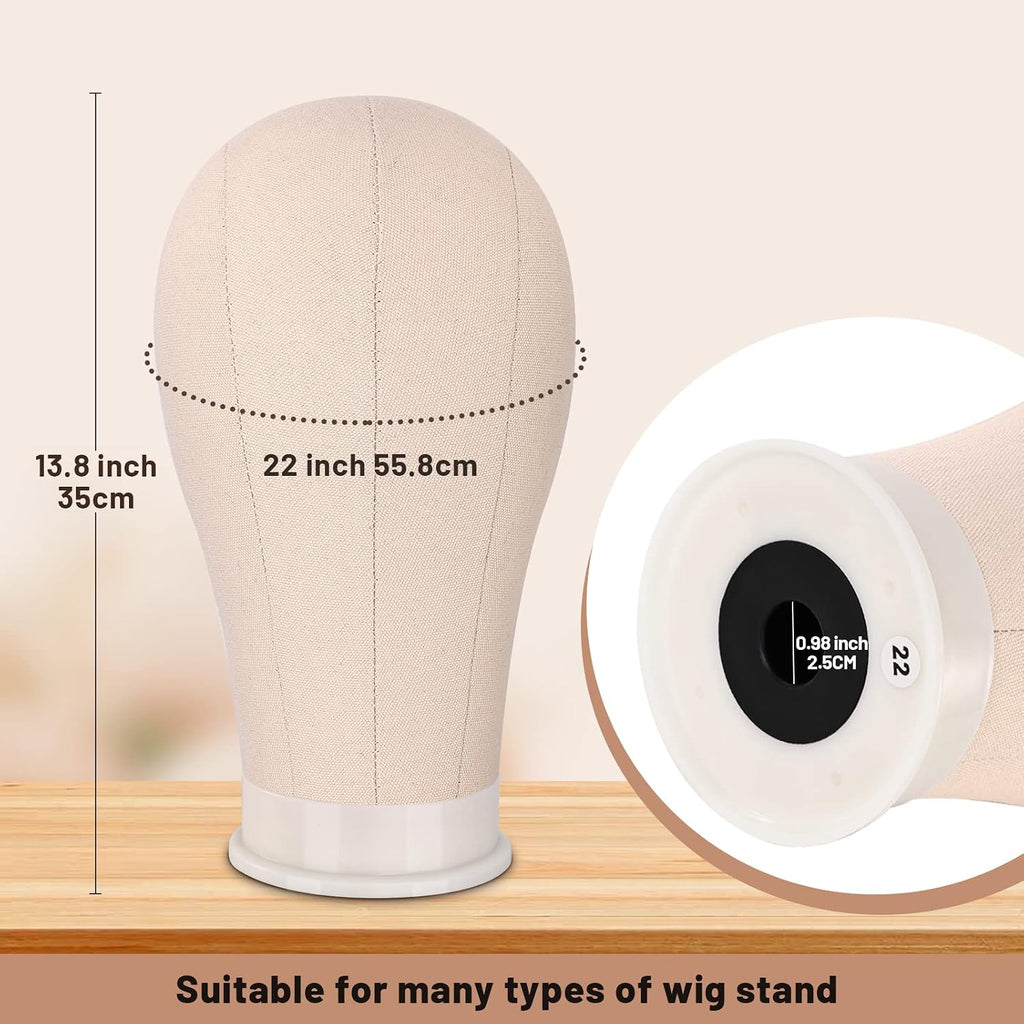 Wig Stand Set, 22In Off-White Canvas Wig Head with 360 Rotation & Adjustable Height, Includes Tripod, Wig Caps, Pins, Thread, Brush