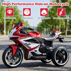 6V Kids Motorcycle with Forward & Reverse Switch, Headlight, Wheel Lights, Horn, Music, USB Port, 3-Wheel Ride on Toy for Toddler Aged 3+ (Red)