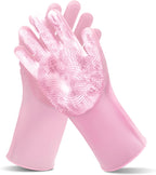 Pet Grooming Gloves—Dog Washing Gloves with High-Density Teeth | Dog Bath Scrubber with Enhanced Five Finger Design, Silicone Gloves for Dogs and Cats Bathing, Massage (Pink)