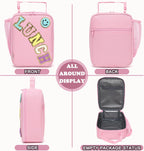 Lunch Box Insulated Soft Bag Mini Cooler Back to School Thermal Meal Tote Kit with Buckle and Mesh Side Pocket for Girls, Boys, Pinkwithletter