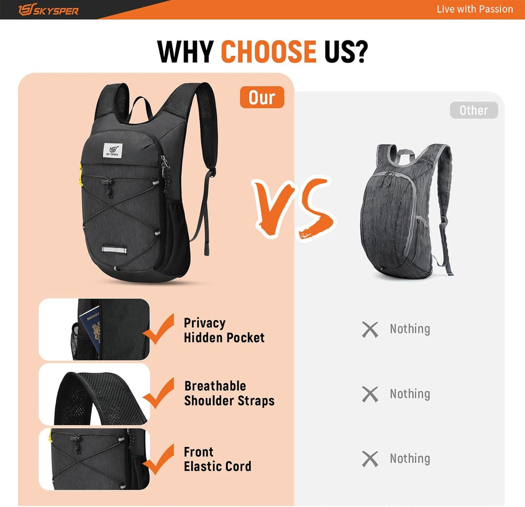 Foldable Hiking Backpack - 10L/15L Small Lightweight Daypack Breathable Travel Backpacks