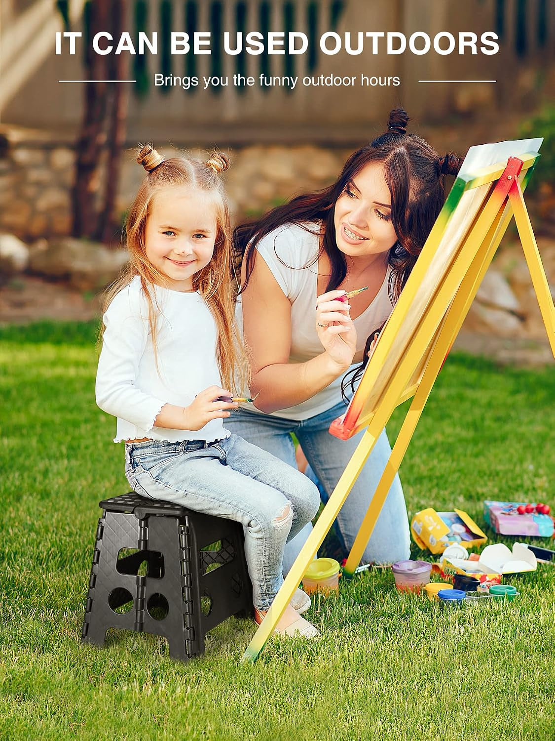 Folding Step Stool 13 Inch,300Lbs Foldable Stool for Adults & Kids | Stepping Stool Black,Non-Slip Plastic Compact Foot Stool with Carry Handle,Lightweight for Bathroom Kitchen Bedroom Garden