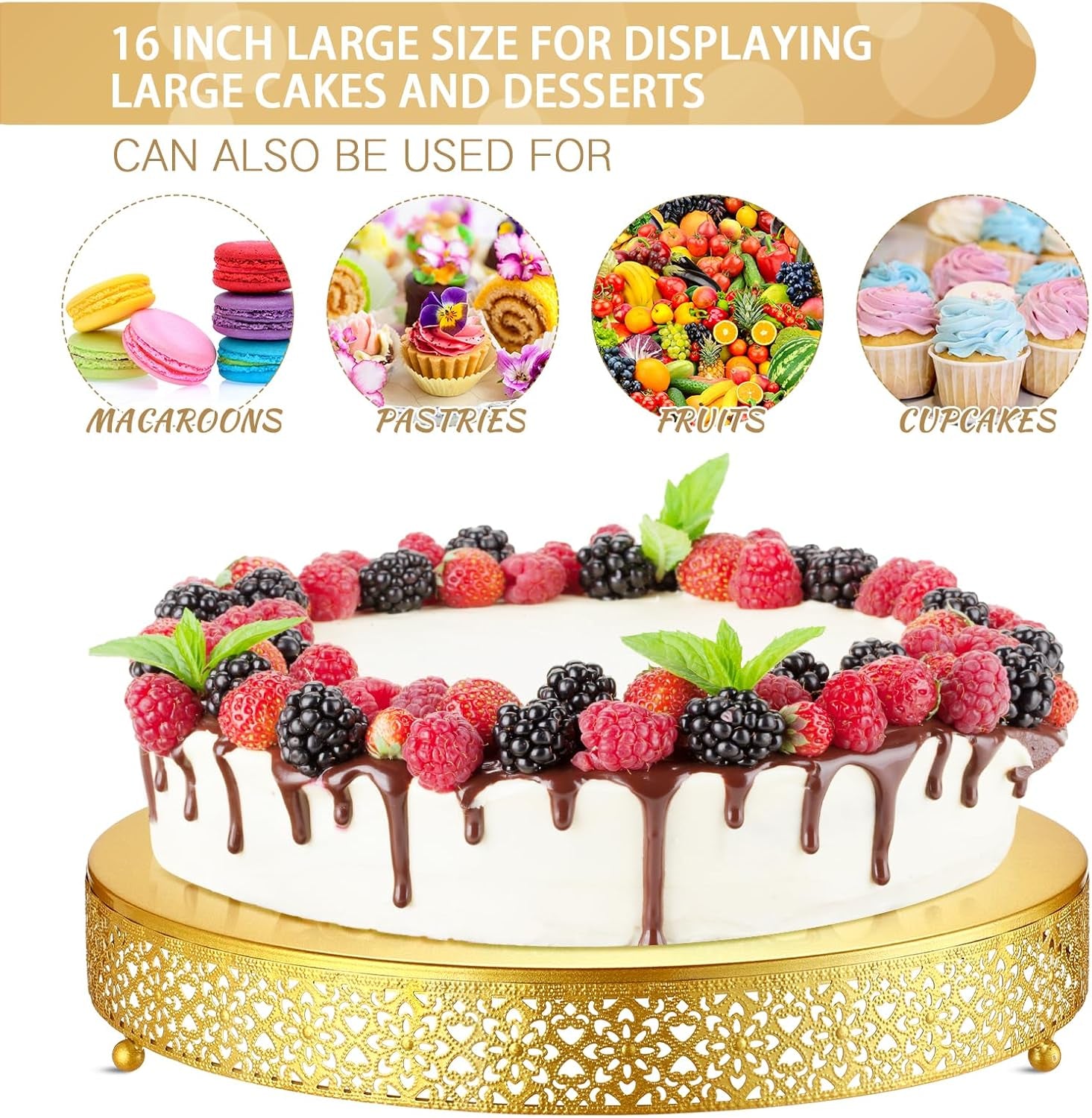 Cake Stand 16 Inch round Metal Cupcake Dessert Wedding Cake Stand Cookies Display Holder Fruit Serving Tray for Table Wedding Birthday Anniversary Party(Gold)