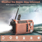 Hand Crank Emergency Weather Radio with 2600Mah/9620Mwh Power Bank, NOAA AM FM Shortwave Portable Radio, Solar & USB-C Charging, Flashlight, SOS Alarm for Emergency Kits (Brown)