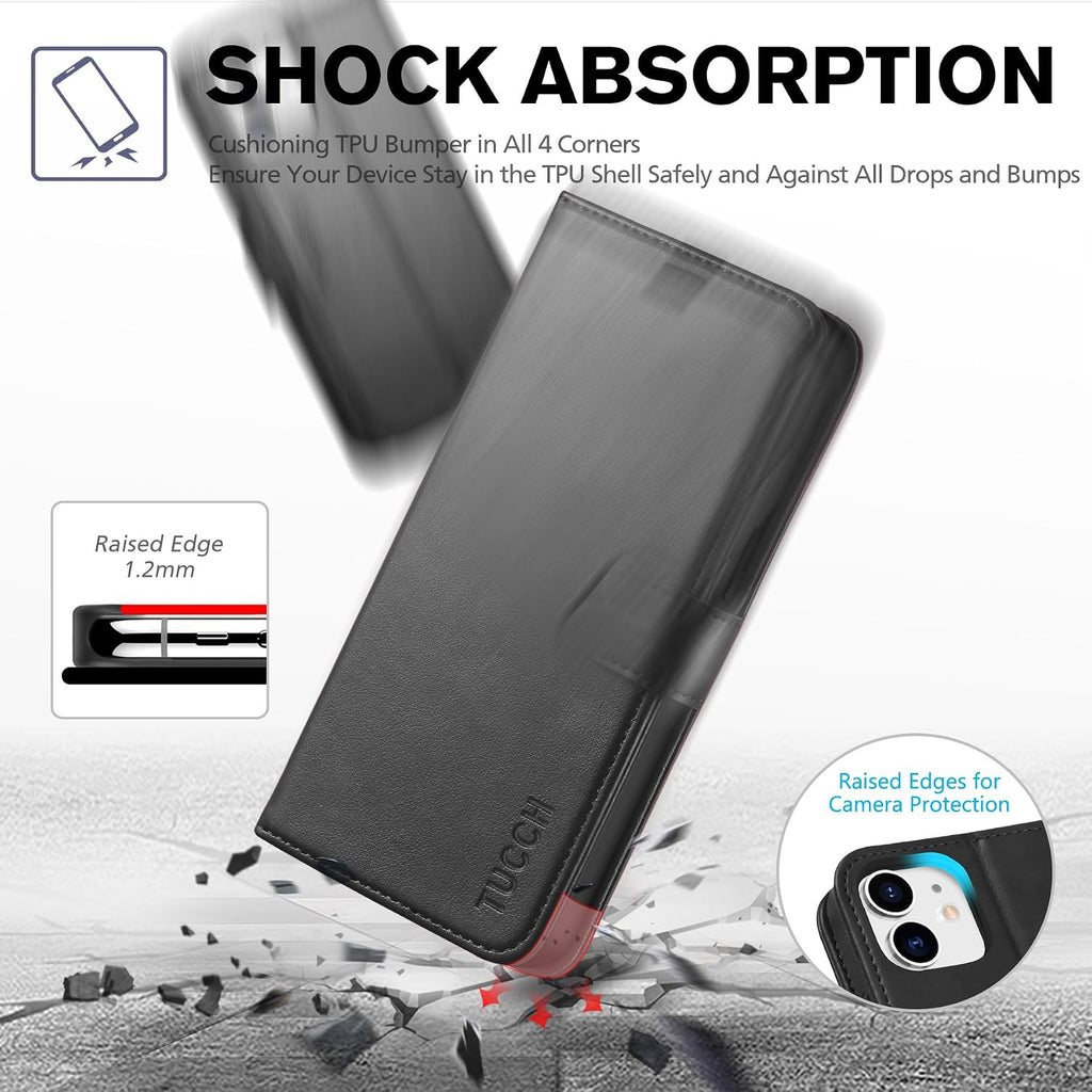 Wallet Case for Iphone 12 Pro/Iphone 12 (6.1"), 3 Card Holders, Black | RFID Blocking, Viewing Stand, Shockproof TPU Shell, PU Leather, Magnetic Closure, Protective Folio Flip Cover