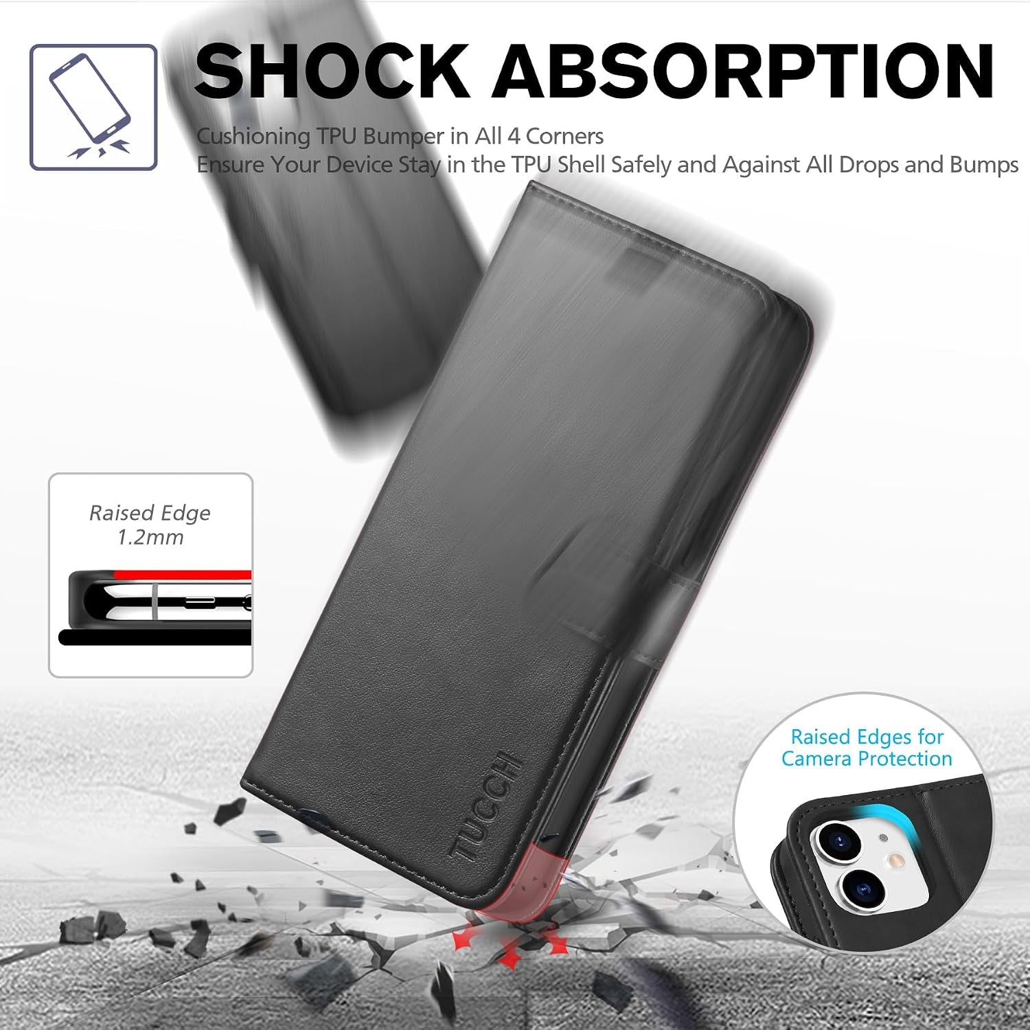 Wallet Case for Iphone 12 Pro/Iphone 12 (6.1"), 3 Card Holders, Black | RFID Blocking, Viewing Stand, Shockproof TPU Shell, PU Leather, Magnetic Closure, Protective Folio Flip Cover