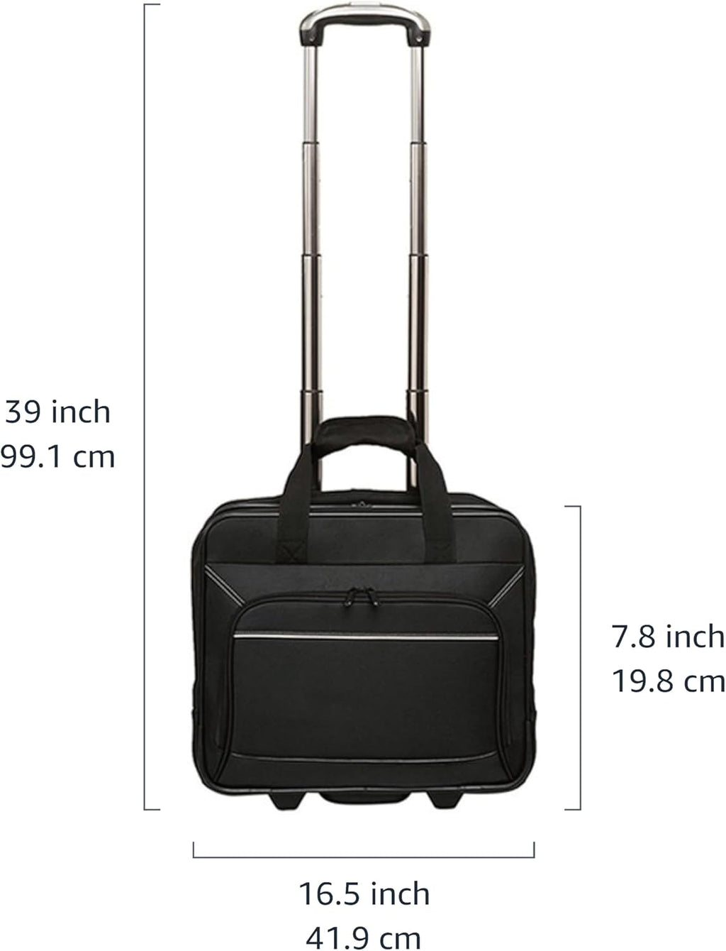 15.6" Rolling Laptop Bag for Travel and Business, Briefcase with Wheels, Adjustable Locking Handle, Black
