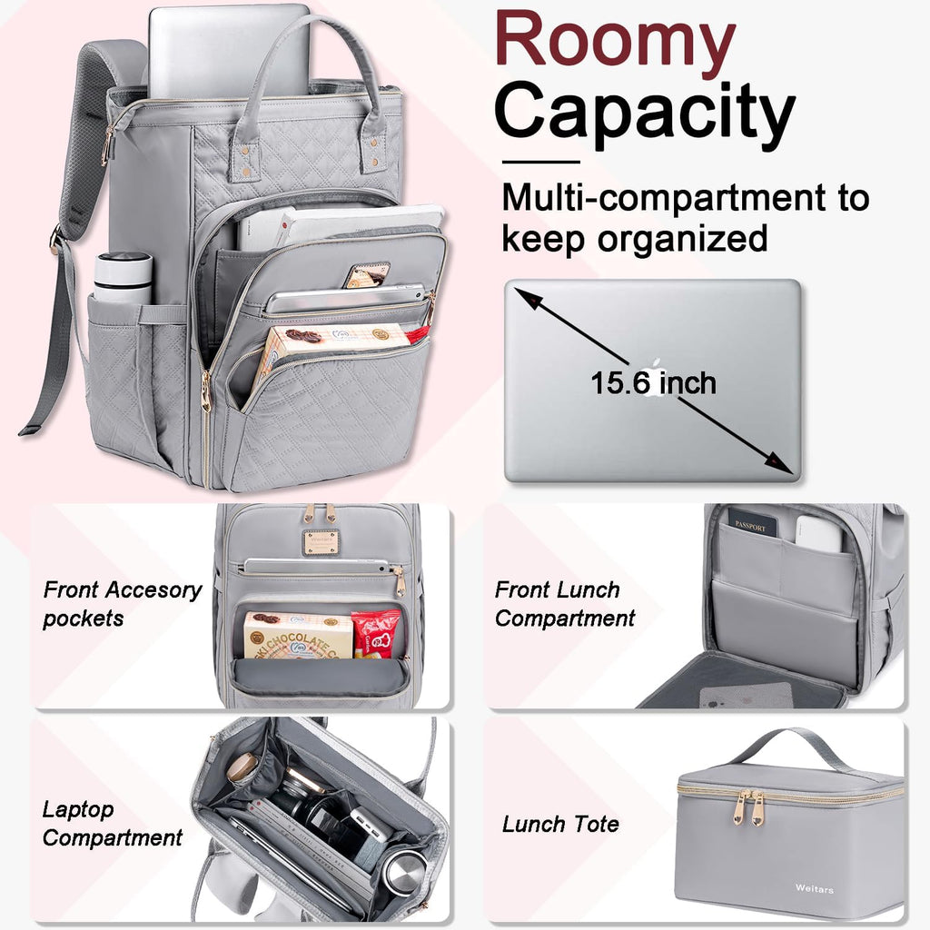 Lunch Backpack for Women,15.6 Inch Laptop Backpacks for Womens Back Pack, Travel Backpacks,Work Backpack for Women (Gray)