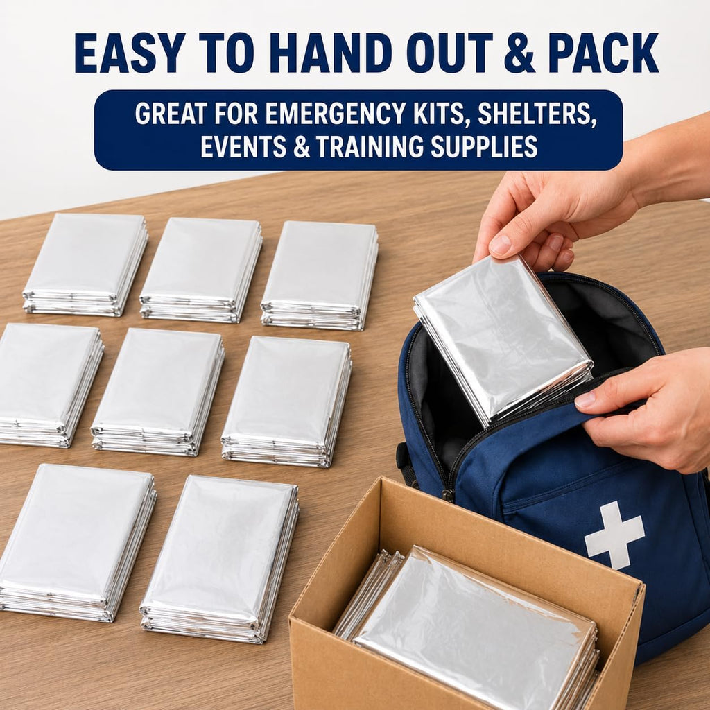 Lot of 50 Emergency Mylar Blankets - 84" X 52" | Mylar Emergency Blankets, Survival Foil Thermal Blankets for First Aid Kits, Camping, Hiking, Travel & Outdoor Preparedness