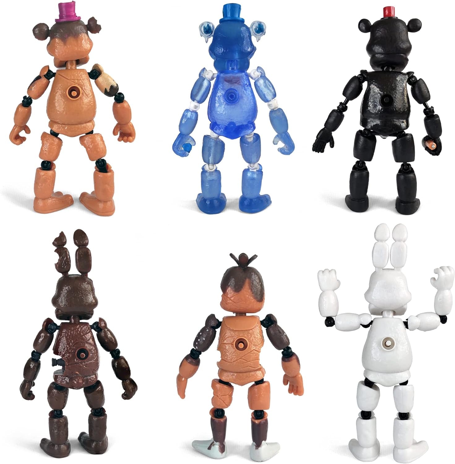 Inspired by Five Nights at Freddys | Chocolate | Freddy'S Action Figures Toys (FNAF) Set of 6 Pcs [Rockstar & Chocolate Freddy, Bonnie, Chica, Easter, Freddy Frostbear]