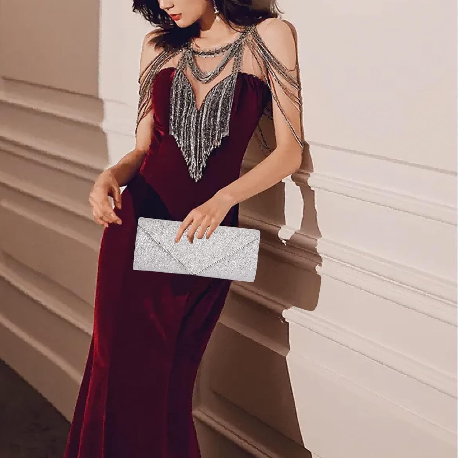Clutch Purses for Women, Sparkling Envelope Evening Bag with Detachable Chain