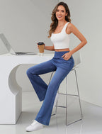 Women’S Trendy Stretchy Flare Jeans Pull on Casual Denim Pants | High Waisted Jeans with Pockets, Bootcut Leg, Soft Stretch Denim, Elastic Waist, Loose Fit, Casual Daily Wear, Work, Travel