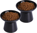 Ceramic Elevated Cat Bowls - 6.2 Inch Extra Wide Raised Cat Food and Water Bowl Set for Indoor Cats, Whisker-Friendly Ceramic Cat Dish for Elder Big Cats & Small Dogs,Black,2 Pack