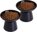 Ceramic Elevated Cat Bowls - 6.2 Inch Extra Wide Raised Cat Food and Water Bowl Set for Indoor Cats, Whisker-Friendly Ceramic Cat Dish for Elder Big Cats & Small Dogs,Black,2 Pack