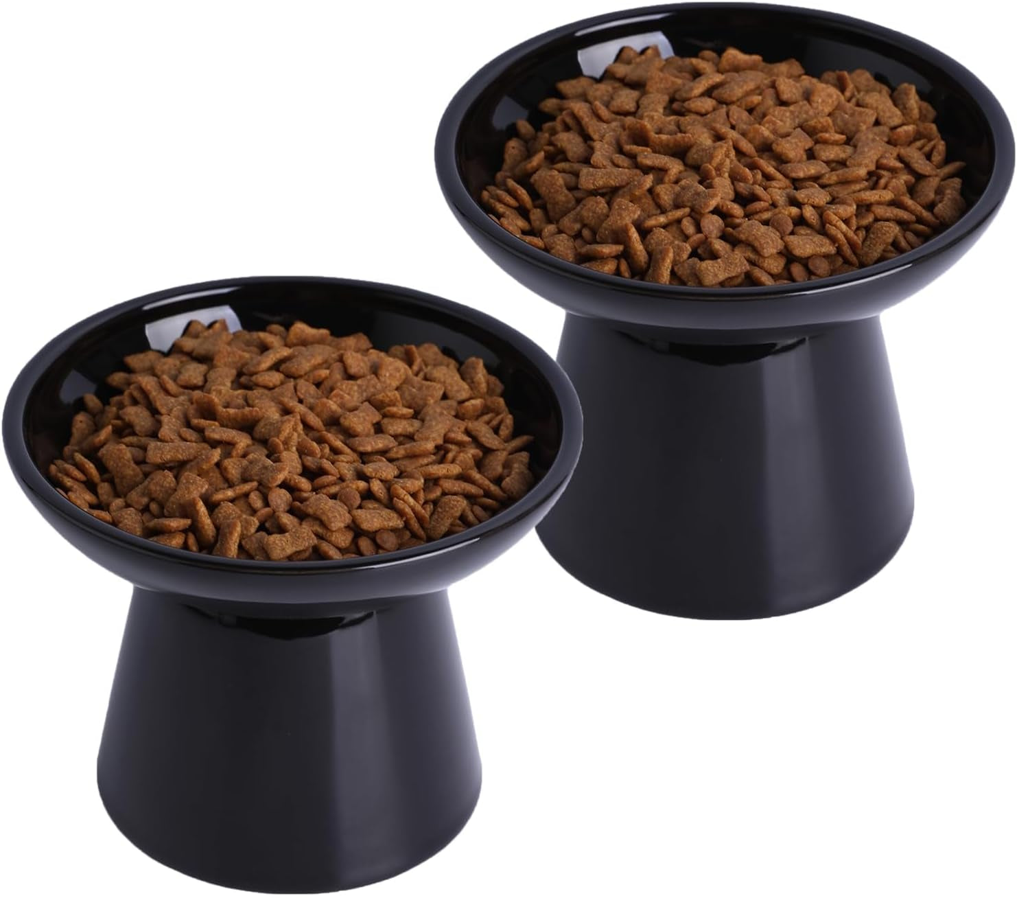 Ceramic Elevated Cat Bowls - 6.2 Inch Extra Wide Raised Cat Food and Water Bowl Set for Indoor Cats, Whisker-Friendly Ceramic Cat Dish for Elder Big Cats & Small Dogs,Black,2 Pack