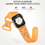 Flower Engraved Band Compatible with Apple Watch Bands for Women 40Mm 38Mm 41Mm 42Mm, Soft Silicone Strap with Dressy Decorative Apple Watch Charms for Iwatch Series 11 10 9 8 7 6 5 4 3 2 1 SE