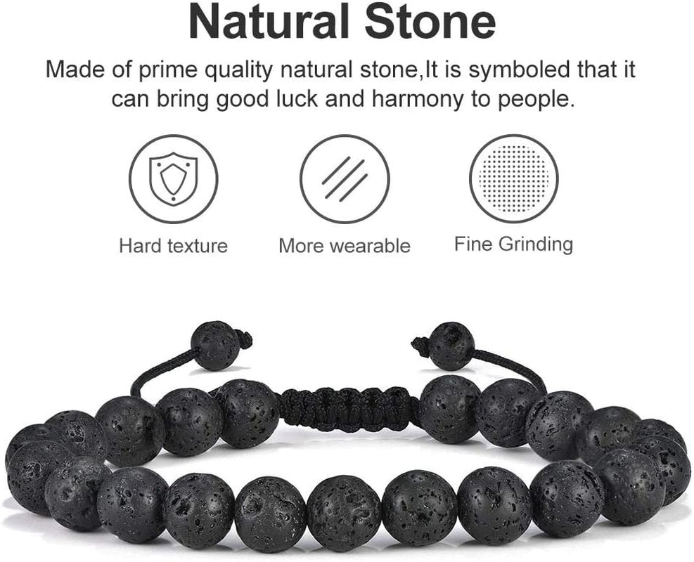 Mens Bracelet - Beaded Natural Stone 8Mm Tiger Eye Matte Agate Lava Rock Bracelets for Men Teen Boys Grandpa Dad Birthday Gifts Jewelry