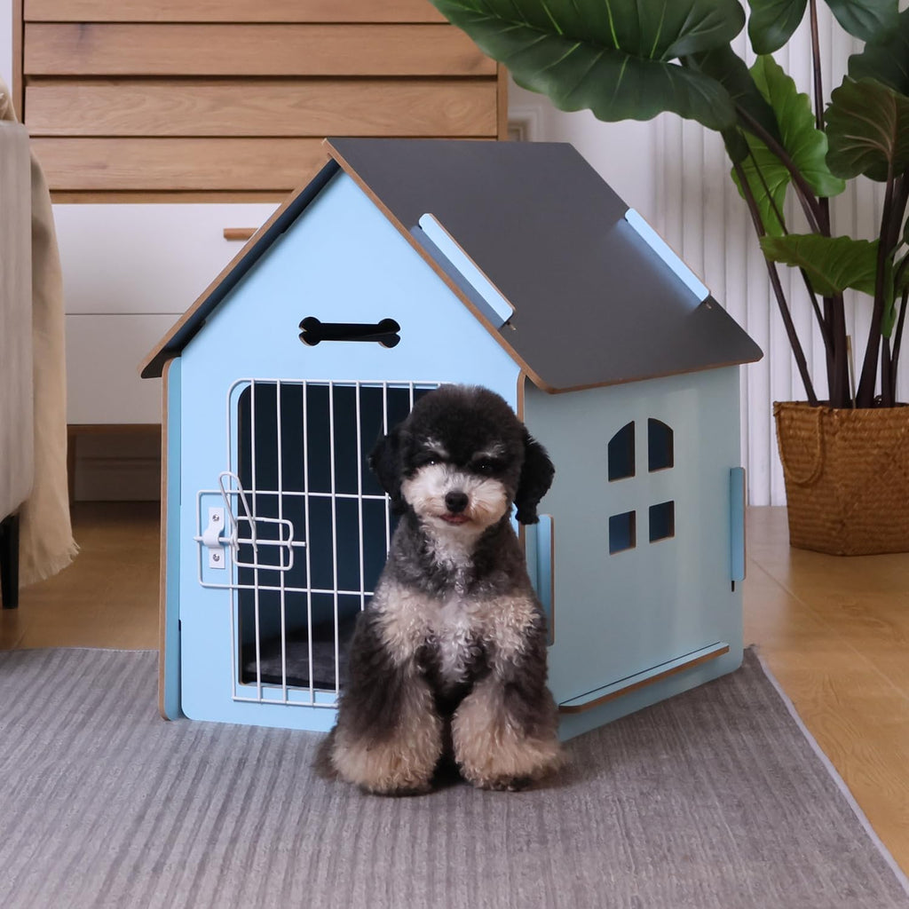 Rypetmia Indoor Dog House for Small Dogs & Cats, Wooden Pet House | Cute Puppy Bed Shelter /Ventilated Windows/Cozy Cave Design/Tool-Free Assembly/Small Pet Hideaway for Bedroom, Living Room
